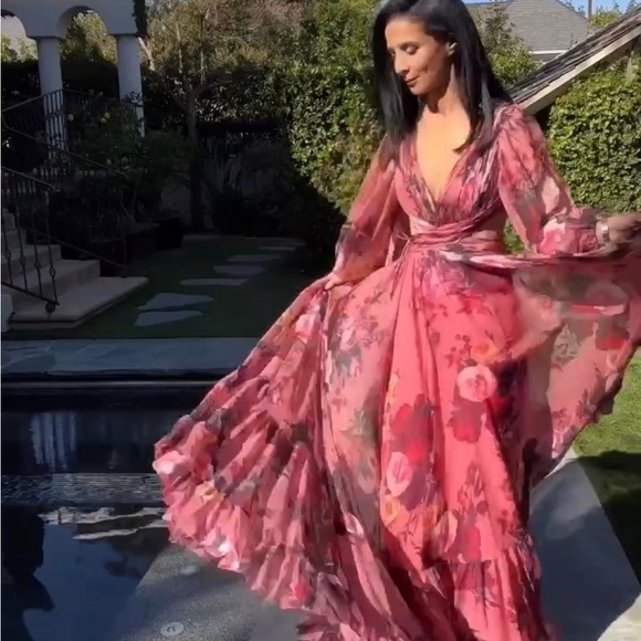 Mac Duggal 67946 Floral Long Sleeve Cut Out Chiffon Maxi Formal Dress Size 4 - Picture 6 of 16